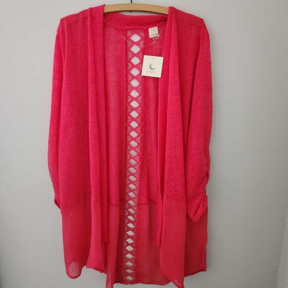 NWT size XL a.moon cardigan cheery azalea pink polyester new lightweight sheer - Picture 1 of 8